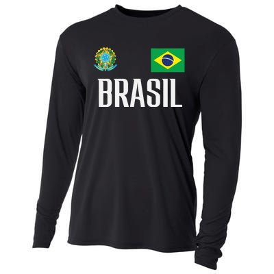 Brasil Flag Brazil Football Soccer Fan Cooling Performance Long Sleeve Crew