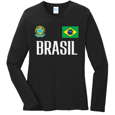 Brasil Flag Brazil Football Soccer Fan Ladies Long Sleeve Shirt