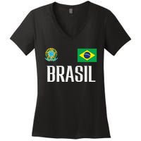 Brasil Flag Brazil Football Soccer Fan Women's V-Neck T-Shirt