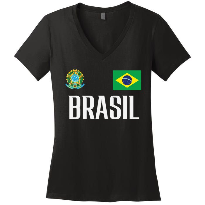 Brasil Flag Brazil Football Soccer Fan Women's V-Neck T-Shirt