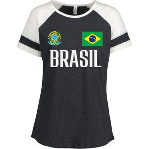 Brasil Flag Brazil Football Soccer Fan Enza Ladies Jersey Colorblock Tee