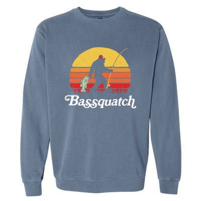 Bassquatch! Funny Bigfoot Fishing Outdoor Retro Cute Gift Garment-Dyed Sweatshirt