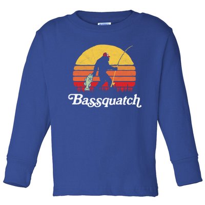 Bassquatch! Funny Bigfoot Fishing Outdoor Retro Cute Gift Toddler Long Sleeve Shirt