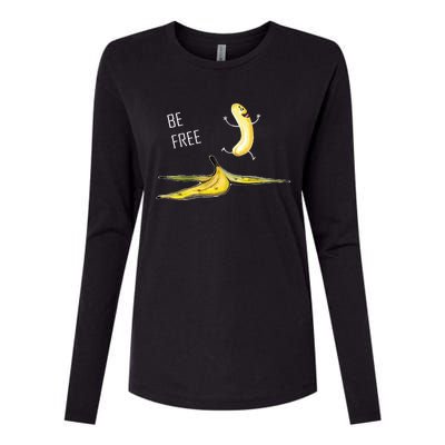 Be Free Banana Funny Banana Man Running Banana Stripping Womens Cotton Relaxed Long Sleeve T-Shirt