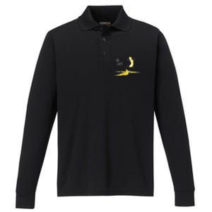 Be Free Banana Funny Banana Man Running Banana Stripping Performance Long Sleeve Polo