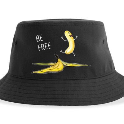 Be Free Banana Funny Banana Man Running Banana Stripping Sustainable Bucket Hat