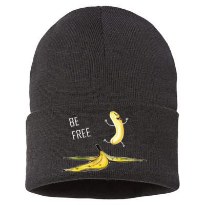 Be Free Banana Funny Banana Man Running Banana Stripping Sustainable Knit Beanie