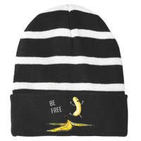 Be Free Banana Funny Banana Man Running Banana Stripping Striped Beanie with Solid Band