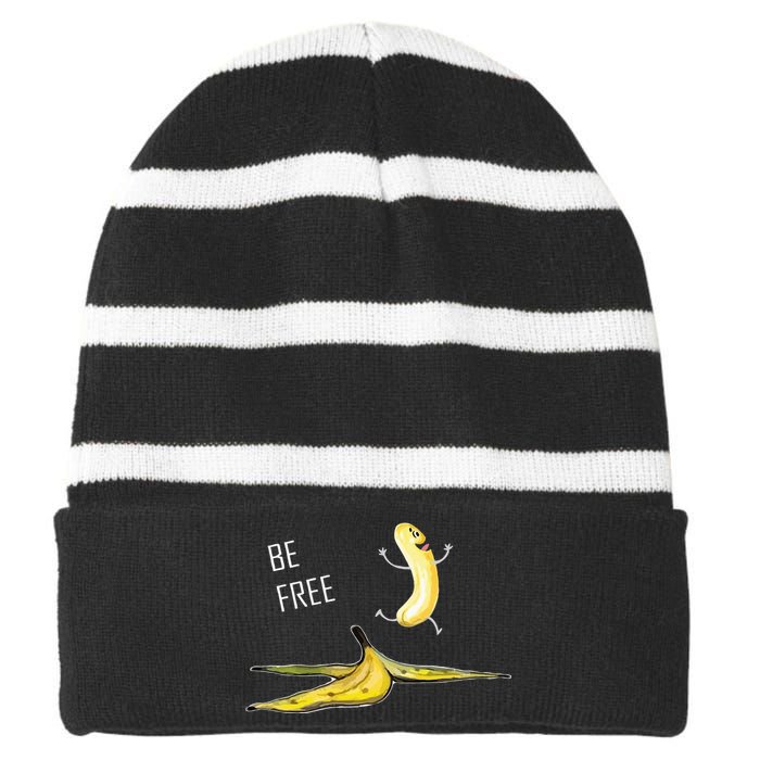 Be Free Banana Funny Banana Man Running Banana Stripping Striped Beanie with Solid Band