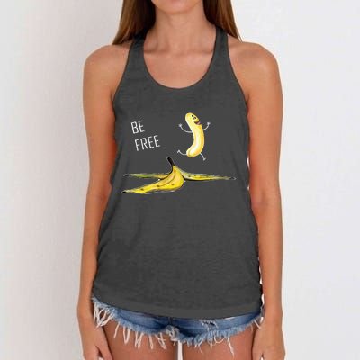 Be Free Banana Funny Banana Man Running Banana Stripping Women's Knotted Racerback Tank