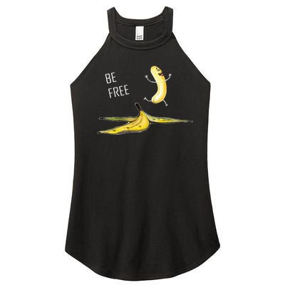 Be Free Banana Funny Banana Man Running Banana Stripping Women’s Perfect Tri Rocker Tank