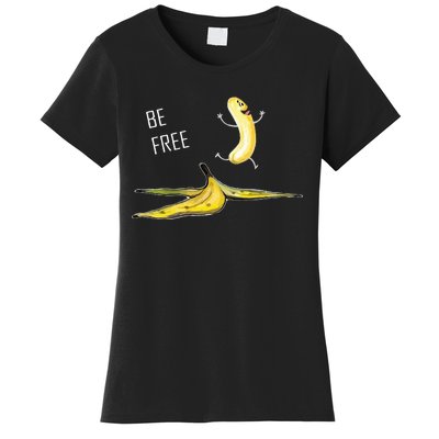 Be Free Banana Funny Banana Man Running Banana Stripping Women's T-Shirt