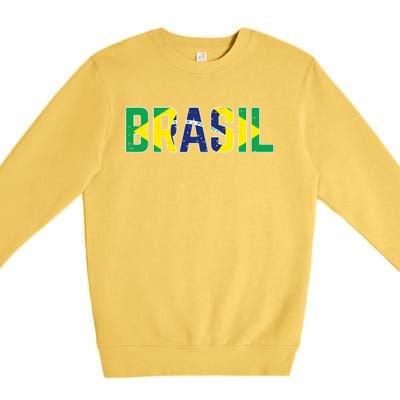 Brasil Flag Brazilian Soccer Fan Premium Crewneck Sweatshirt