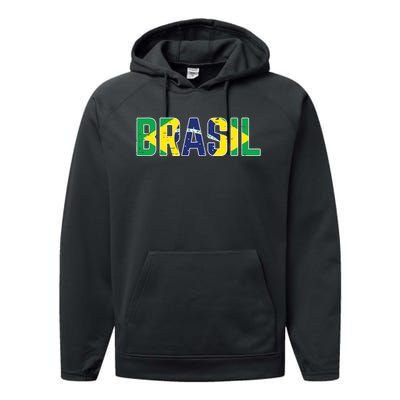 Brasil Flag Brazilian Soccer Fan Performance Fleece Hoodie