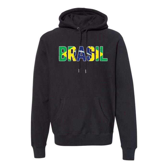 Brasil Flag Brazilian Soccer Fan Premium Hoodie