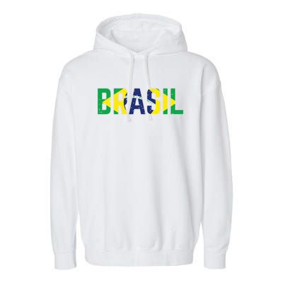 Brasil Flag Brazilian Soccer Fan Garment-Dyed Fleece Hoodie