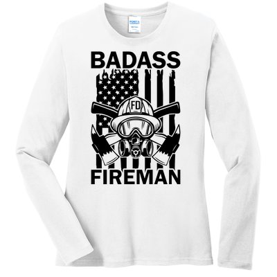 Badass Fireman Ladies Long Sleeve Shirt