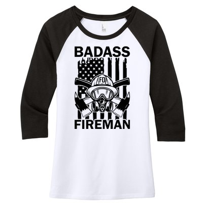 Badass Fireman Women's Tri-Blend 3/4-Sleeve Raglan Shirt