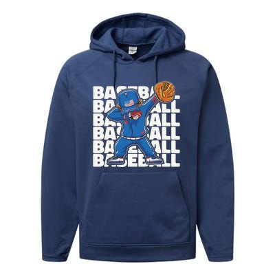 Baseball For Boy, Dabbing Baseball Player Performance Fleece Hoodie