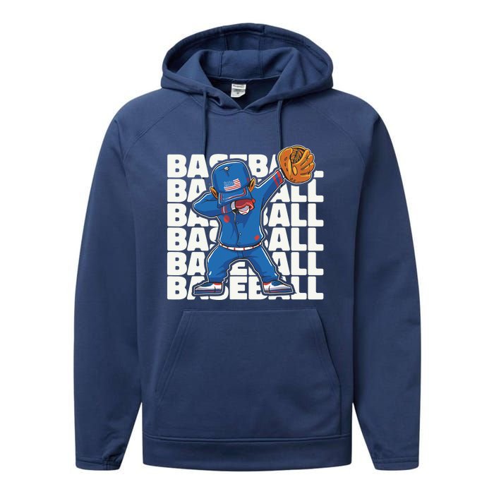 Baseball For Boy, Dabbing Baseball Player Performance Fleece Hoodie