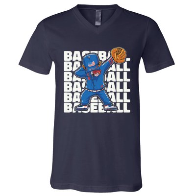 Baseball For Boy, Dabbing Baseball Player V-Neck T-Shirt