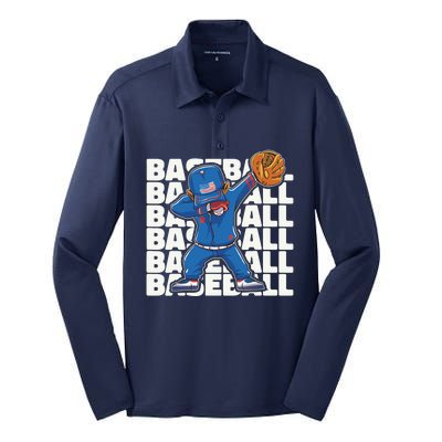 Baseball For Boy, Dabbing Baseball Player Silk Touch Performance Long Sleeve Polo