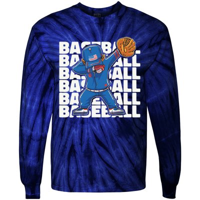 Baseball For Boy, Dabbing Baseball Player Tie-Dye Long Sleeve Shirt