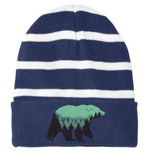 Bear Forest Striped Beanie with Solid Band