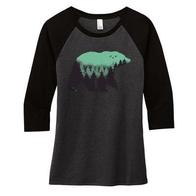 Bear Forest Women's Tri-Blend 3/4-Sleeve Raglan Shirt