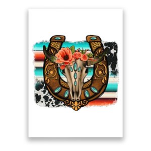 Boho Flower Bull Skull Horseshoes Western Cowhide Serape Poster