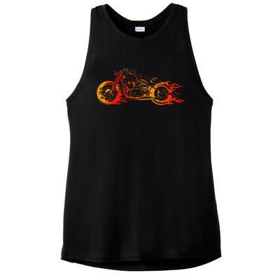 Bruning Fire Bobber Motorcycle Chopper Biker Motorbike Ladies PosiCharge Tri-Blend Wicking Tank