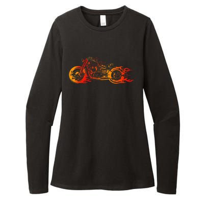 Bruning Fire Bobber Motorcycle Chopper Biker Motorbike Womens CVC Long Sleeve Shirt