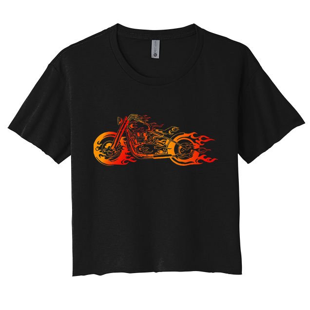 Bruning Fire Bobber Motorcycle Chopper Biker Motorbike Crop Top
