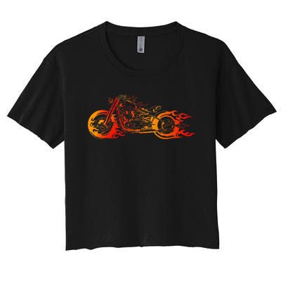 Bruning Fire Bobber Motorcycle Chopper Biker Motorbike Women's Crop Top Tee