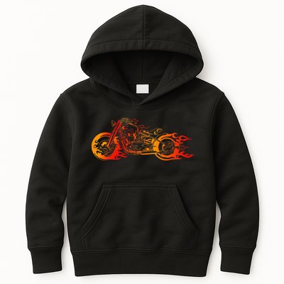 Bruning Fire Bobber Motorcycle Chopper Biker Motorbike Kids Hoodie