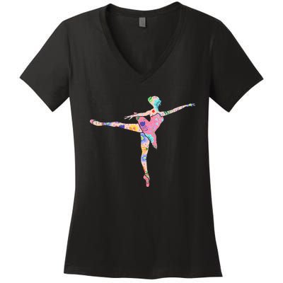 Ballerina Flower Ballet Dancer Danseur Danseuse Women's V-Neck T-Shirt