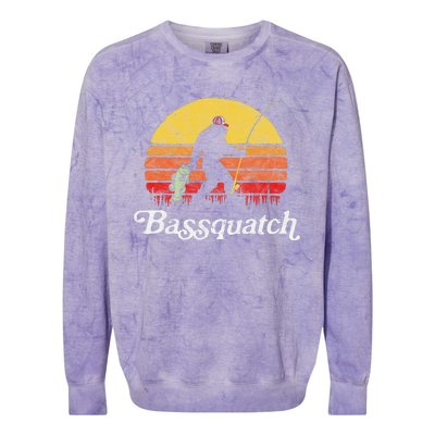 Bassquatch! Funny Bigfoot Fishing Outdoor Retro Colorblast Crewneck Sweatshirt