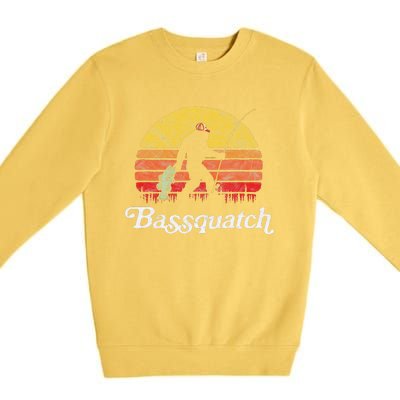 Bassquatch! Funny Bigfoot Fishing Outdoor Retro Premium Crewneck Sweatshirt