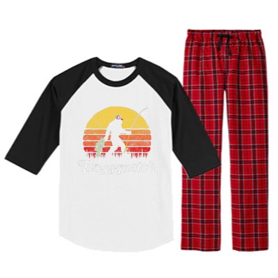 Bassquatch! Funny Bigfoot Fishing Outdoor Retro Raglan Sleeve Pajama Set