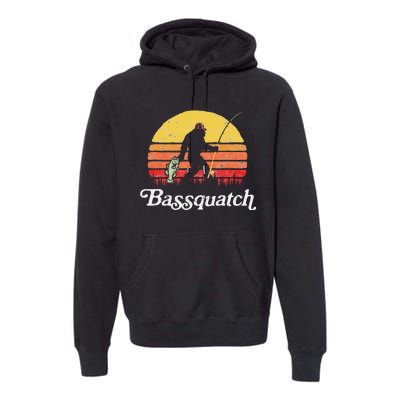 Bassquatch! Funny Bigfoot Fishing Outdoor Retro Premium Hoodie