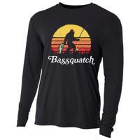 Bassquatch! Funny Bigfoot Fishing Outdoor Retro Cooling Performance Long Sleeve Crew