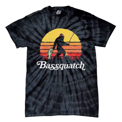 Bassquatch! Funny Bigfoot Fishing Outdoor Retro Tie-Dye T-Shirt