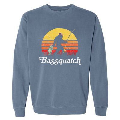 Bassquatch! Funny Bigfoot Fishing Outdoor Retro Garment-Dyed Sweatshirt