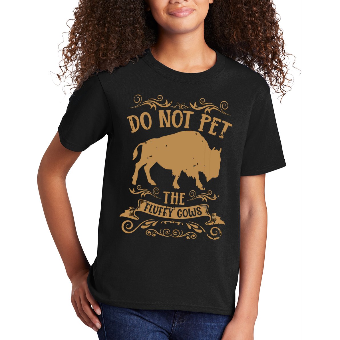 Buffalo Funny Bison Do Not Pet The Fluffy Cows Kids T-Shirt