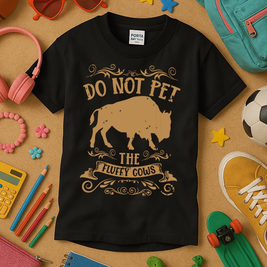 Buffalo Funny Bison Do Not Pet The Fluffy Cows Kids T-Shirt