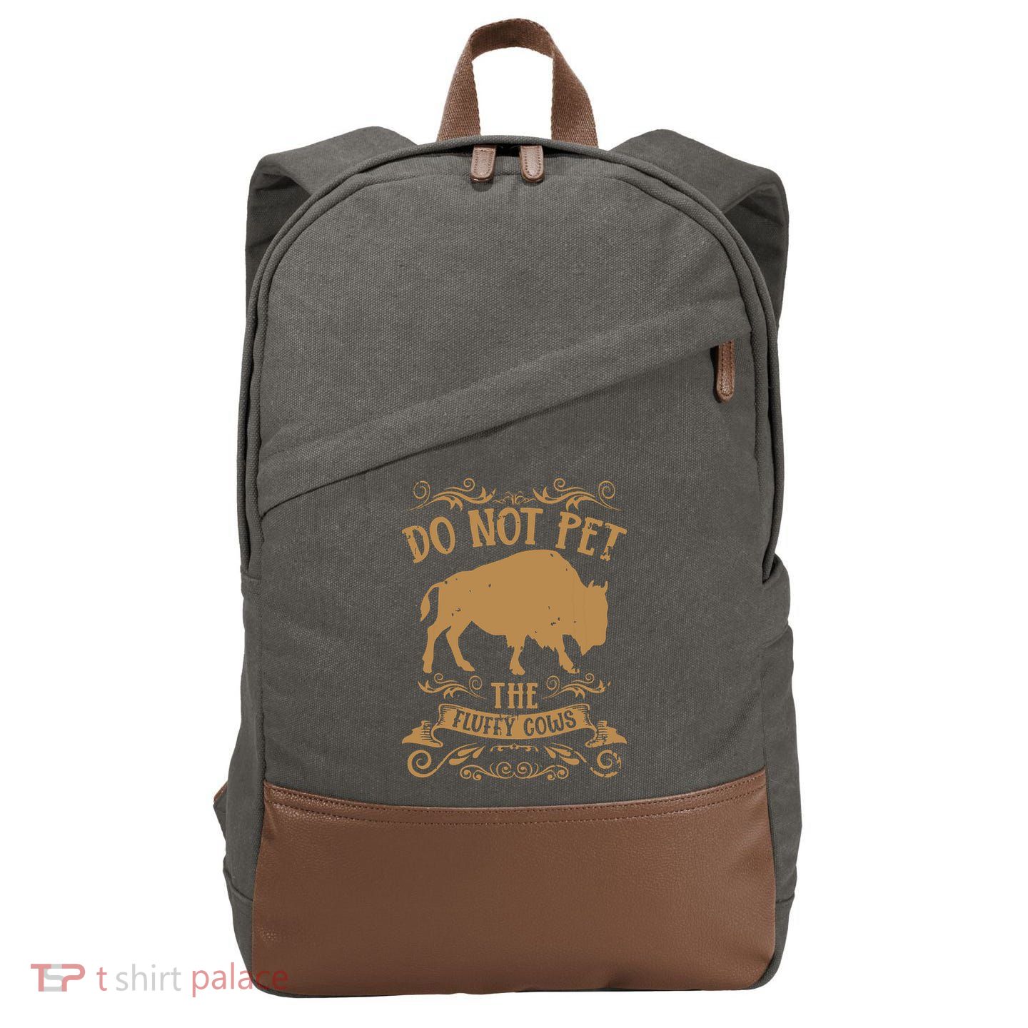 Buffalo Funny Bison Do Not Pet The Fluffy Cows Cotton Canvas Backpack