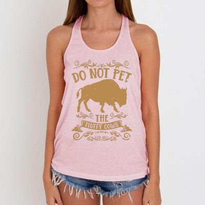 Buffalo Funny Bison Do Not Pet The Fluffy Cows Women's Knotted Racerback Tank