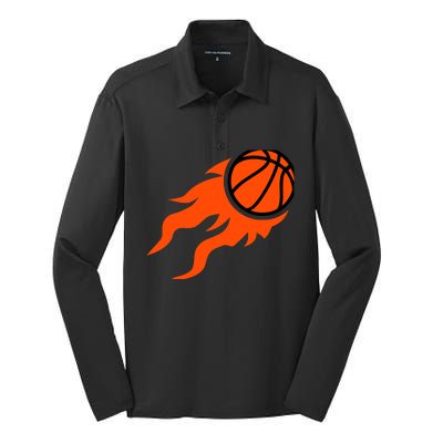 Basketball flames Silk Touch Performance Long Sleeve Polo