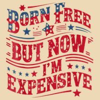 Born Free But Now IM Expensive Funny 4th Of July Quotes Drawstring Bag