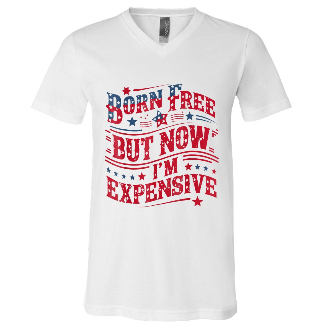 Born Free But Now IM Expensive Funny 4th Of July Quotes V-Neck T-Shirt